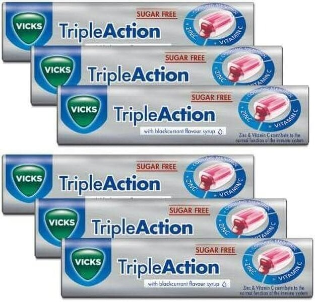 Vicks Triple Action Blackcurrant Drops, Pack of 6