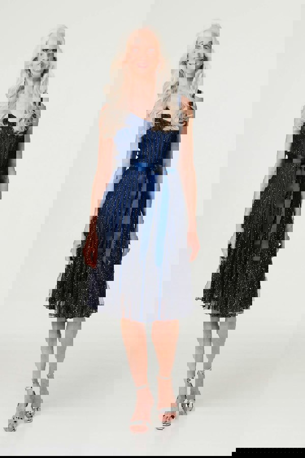 Navy | Sequin Sleeveless Tie Waist Dress