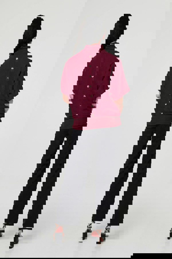 Red | Roll Neck Button Back Relaxed Knit Top
