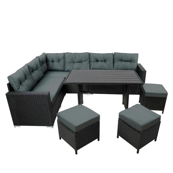 Jardi Rattan Corner Set With Composite Table – Black