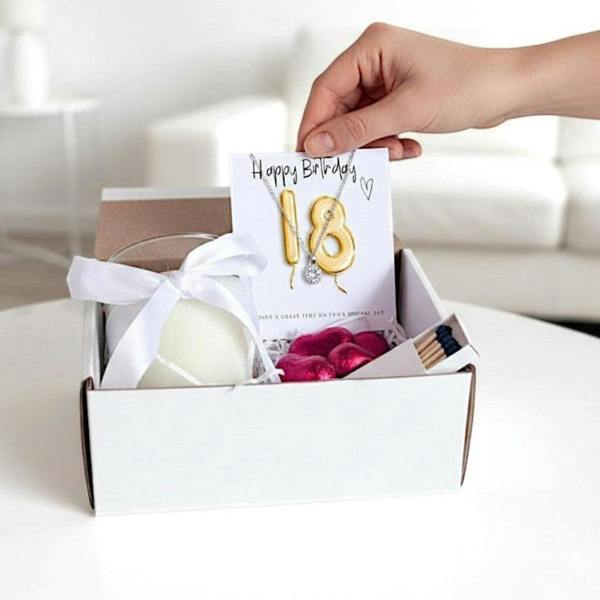 Aye Do Gifts Small 18th Birthday Gold Balloon Hamper | Candle, Necklace, Chocolates