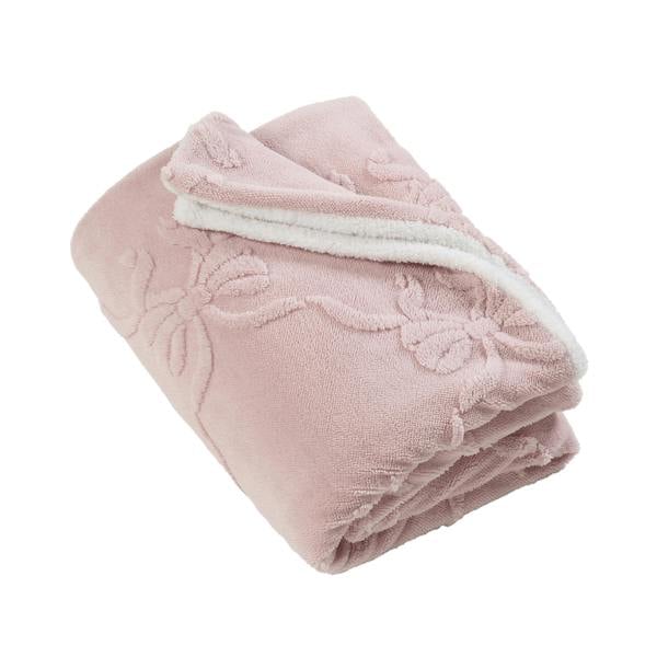 Catherine Lansfield Carved Bow Cosy Fleece Blanket Throw Pink