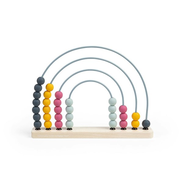 Bigjigs Toys Wooden Rainbow Abacus - Includes 32 Food-Grade Silicone Beads