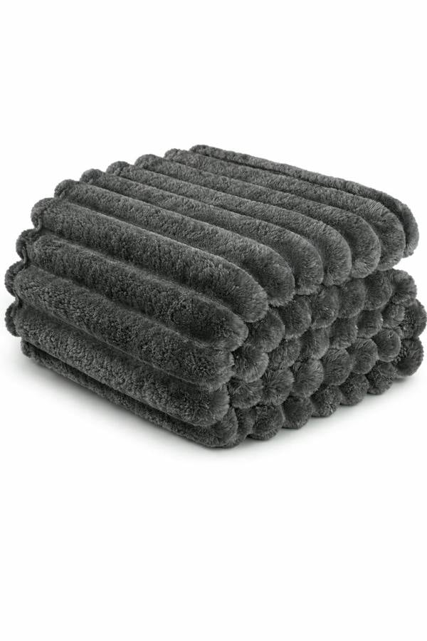 Dyzi Supersoft Ribbed Fleece Throw Blanket for Couch & Bed – Cozy Jacquard Home Blanket