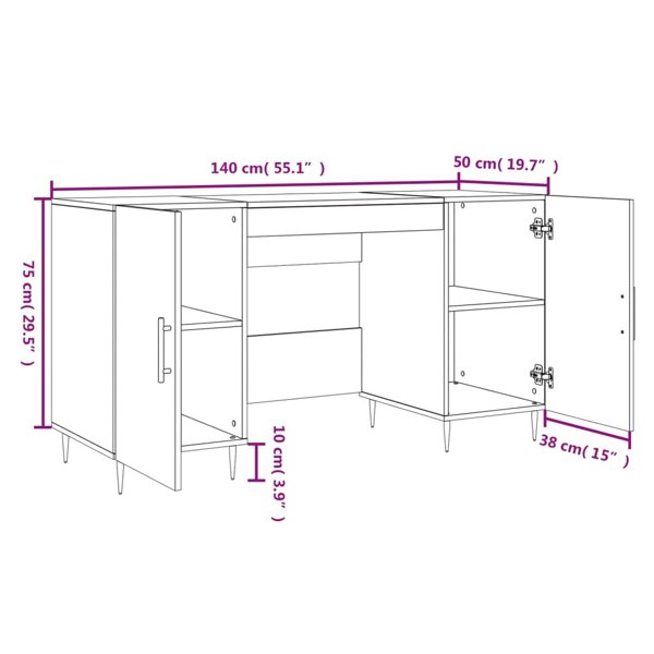 Berkfield Desk Concrete Grey 140x50x75 cm Engineered Wood
