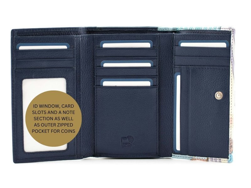 Mala Leather Woolacombe Trifold RFID Purse – Soft Leather – Beach & Dog Appliqué Design