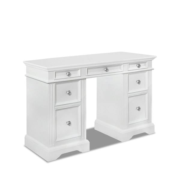 Statement Furniture Gainsborough White Pedestal Dressing Table with Crystal Handles- White