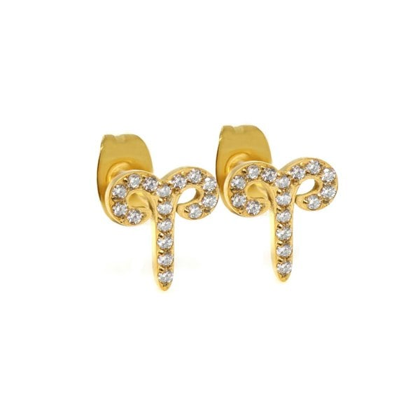 Say It With Aries Earrings with CZ Stones - Yellow Gold Plated