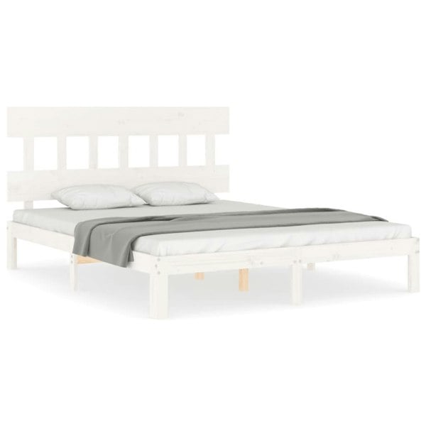 Berkfield Bed Frame with Headboard White King Size Solid Wood