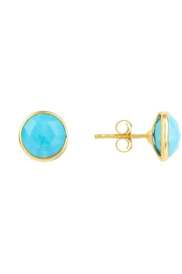Latelita Medium Circle Gemstone Earrings Gold Turquoise