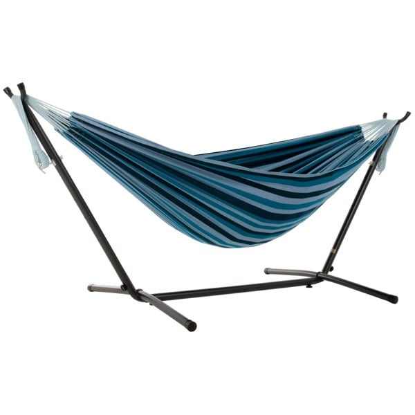 Vivere Double Cotton Hammock with Stand (250cm) - Blue Lagoon