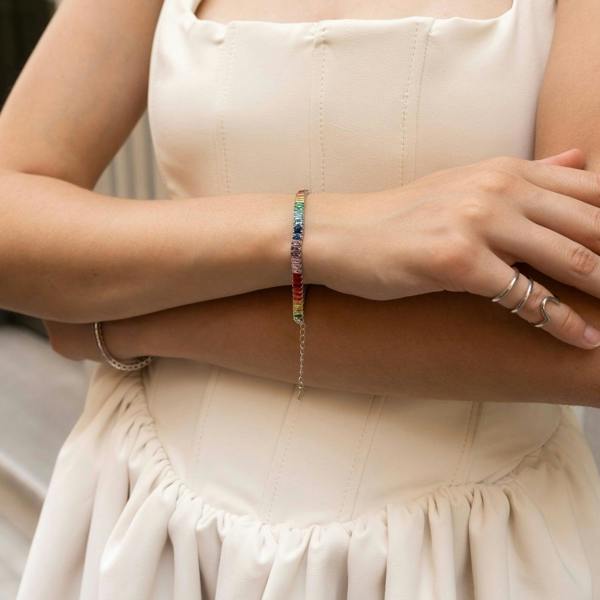Spero London Sterling Silver Rainbow Baguette Tennis Bracelet