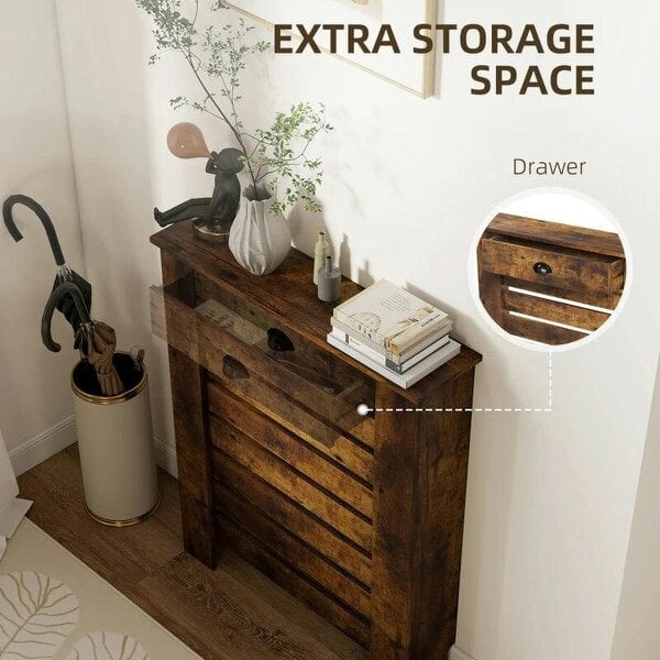 Bobobiy 95.5H x 78Wcm Radiator Cover, with Drawer - Rustic Brown