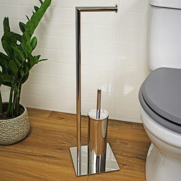 Showerdrape Stamford Stainless Steel Chrome Toilet Roll Holder & Toilet Brush Combination