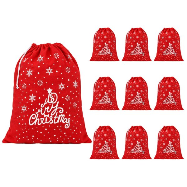 Shatchi 60cm x 45cm Red Merry Christmas Santa Sack with Festive Print for Gifts and Dressing Up