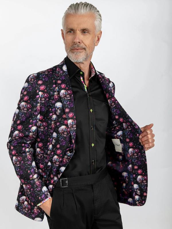 SKULL & FLORAL PRINTED FITTED JACKET - Claudio Lugli Shirts
