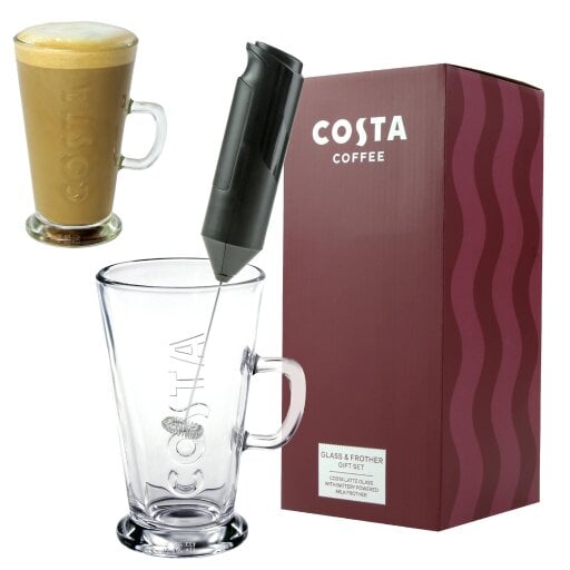 Costa Coffee Latte Glass & Milk Frother Gift Set