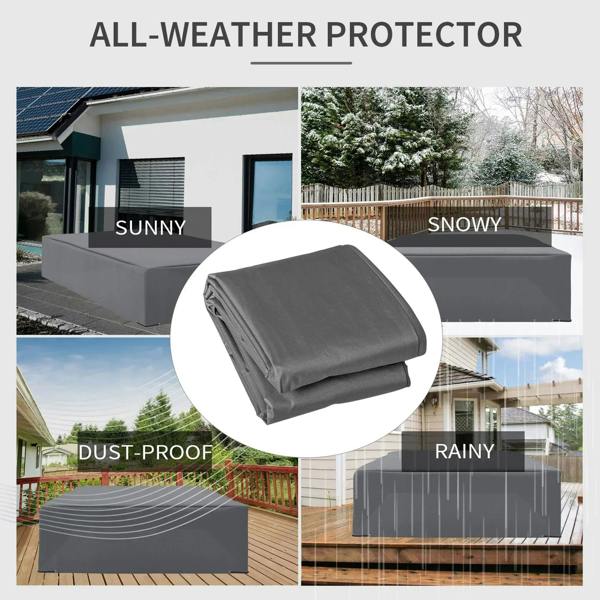 Grey rattan furniture protective cover with compact folded panel for quick storage