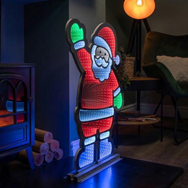 Samuel Alexander 74cm Infinity Light up Standing Santa Christmas Decoration with Multi-Coloured LEDs on Metal Base