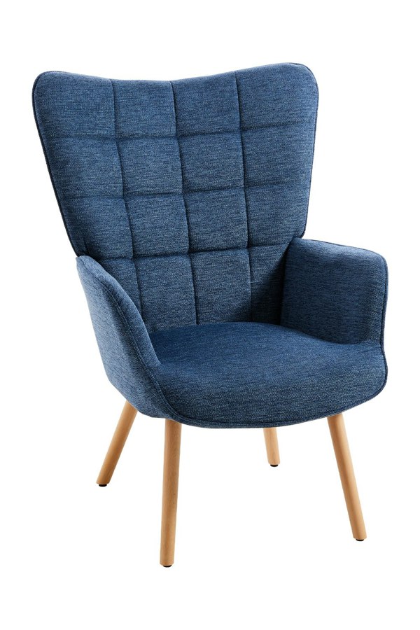 Living and Home Dark Blue Tufted Armchair with Footstool