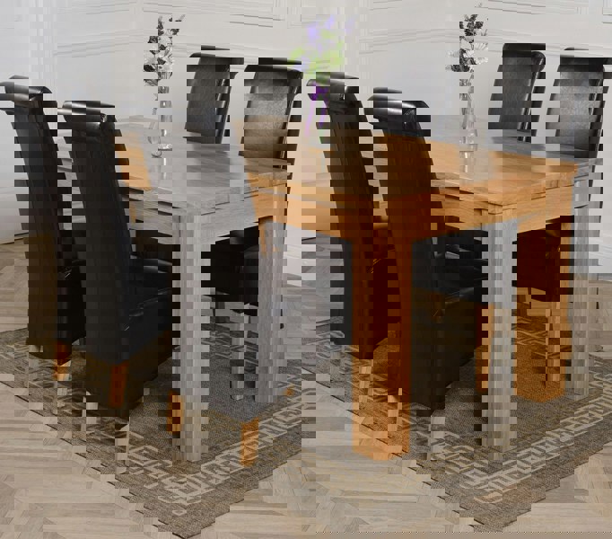 That's Furniture Dakota Medium Oak Dining Table with Montana Leather Chairs
