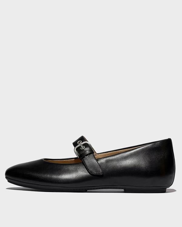 FitFlop Delicato Leather Mary Jane Shoes - All Black 090