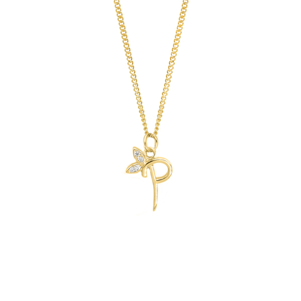 Say It With Dainty Winged Initial Charm Necklace - Sterling Silver