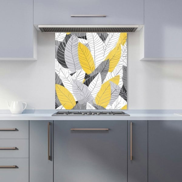 Warren Reed - Designer Yellow Grey Feather Leaves Kitchen Splashback