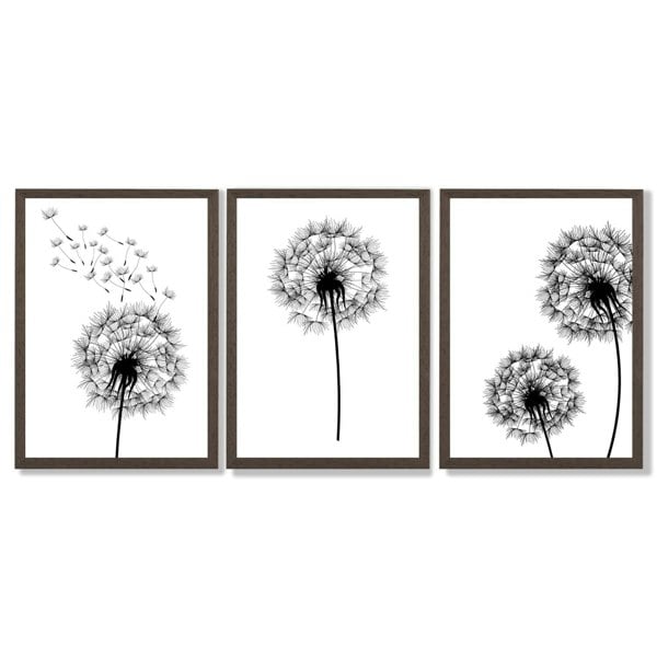 Artze Wall Art DANDELIONS Set of 3 Framed Sketch Wall Art Prints