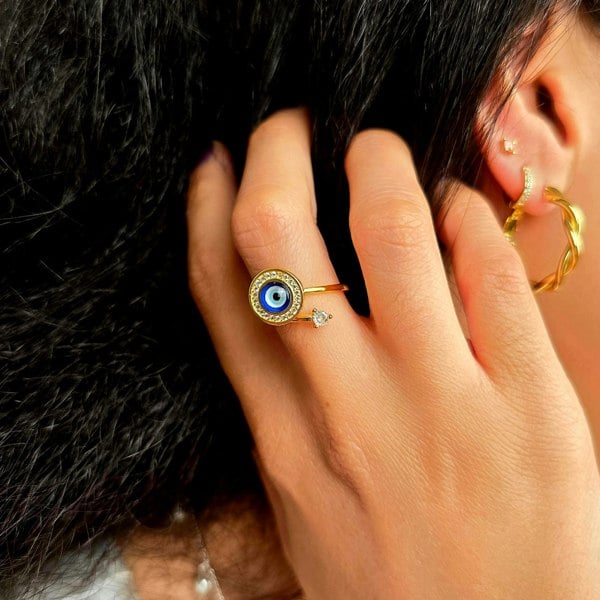 Evil Eye Fidget Spinner Friendship Gold Plated Ring