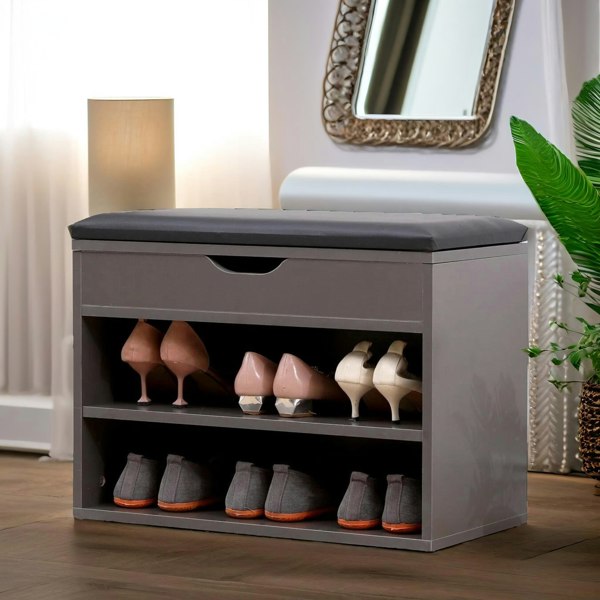 Rafaelo Mobilia Shoe Storage Bench 60CM Grey