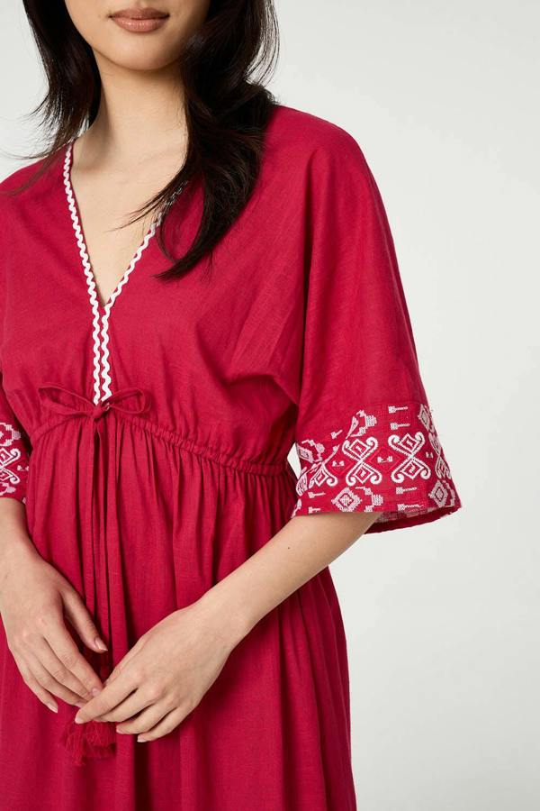 Pink | Embroidered Trim Empire Maxi Dress