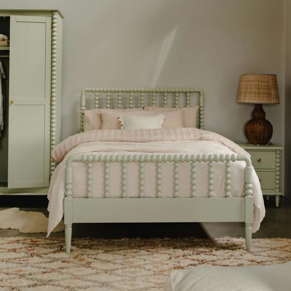 Statement Furniture Cromwell Wooden Bed Frame with Bobbin Design Headboard and Foot End - Pale Olive