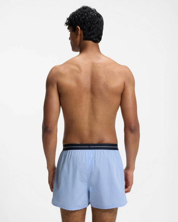 BOSS Orange Boxer 2 - Pack Mens Cotton Pyjama Shorts with Logo Waistbands - Open Blue 471 | CHO | Designer Mens Shorts