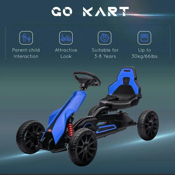 Kids Pedal Go Kart, with Adjustable Seat, EVA Wheels, Seat, Handbrake - Blue