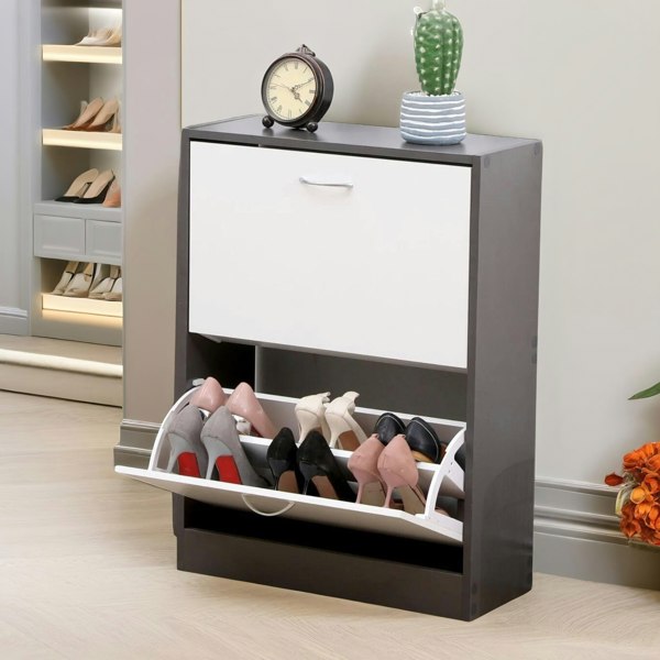 Rafaelo Mobilia 2 Drawer Shoe Storage Cabinet White Grey