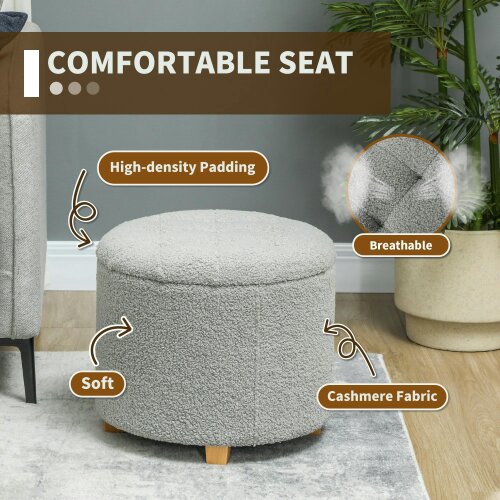Wyld Haus Valefi Teddy Fleece Light Grey Storage Ottoman Diamond Tufted Lid