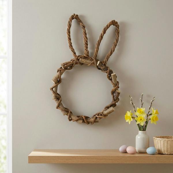 Garden Greatness Woven Twig Rabbit Silhouette Wreath