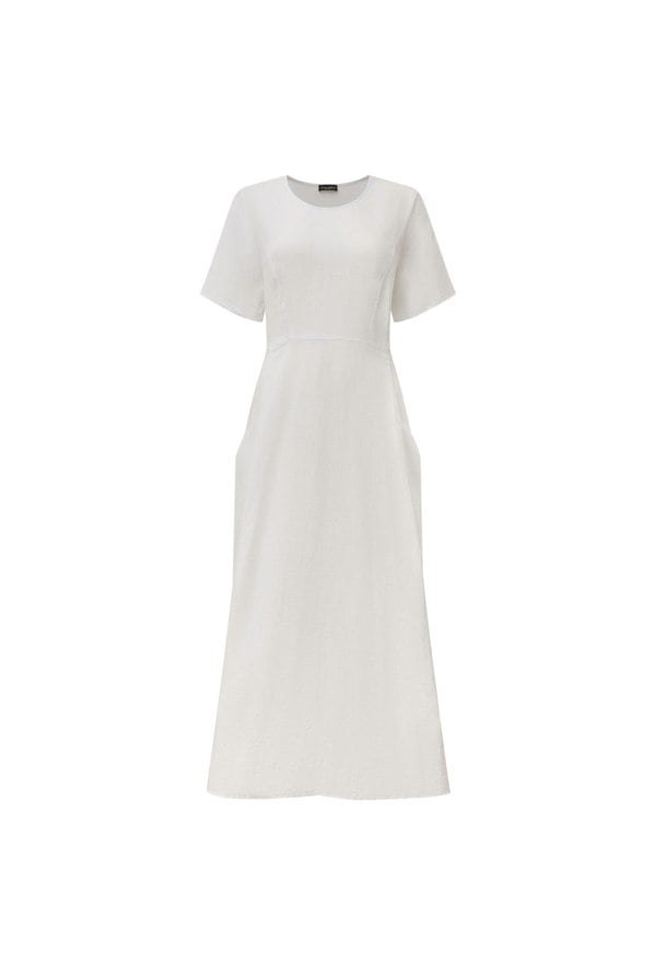 White linen midi dress with side pockets