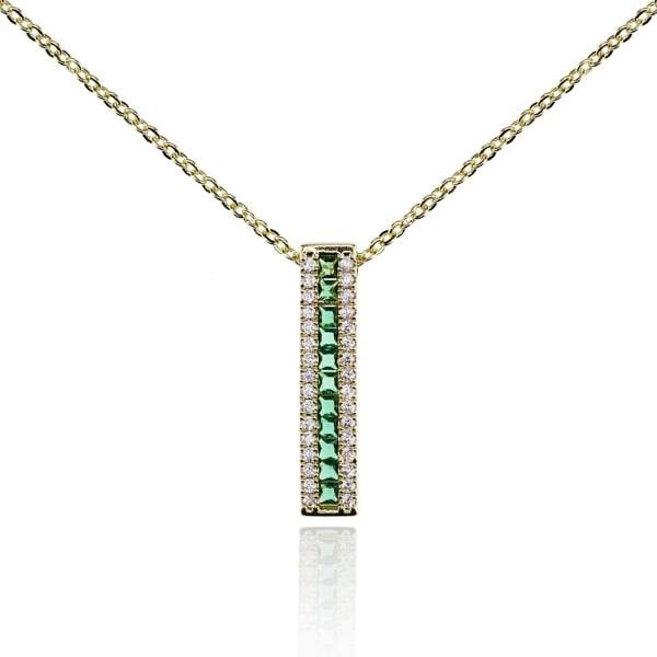 Gold Bar Pendant Necklace with Green Cubic Zirconia Stones - namana.london