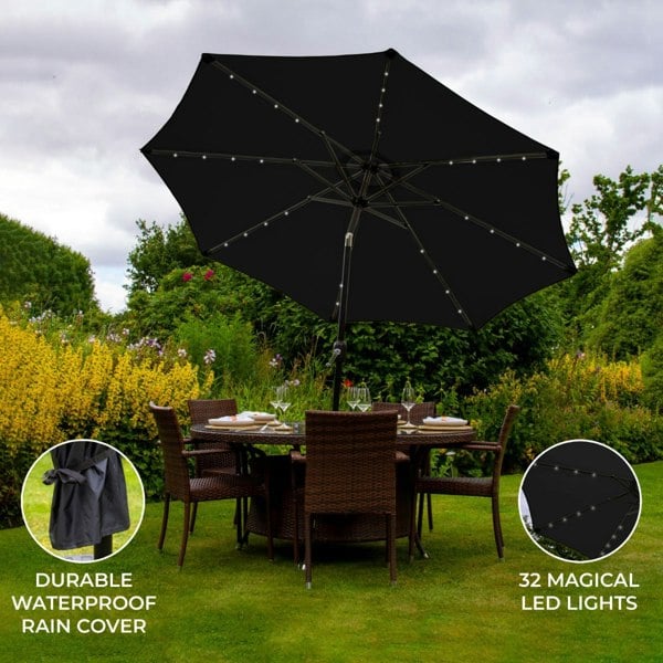 Monstershop Black 2.7m LED Tilt Parasol