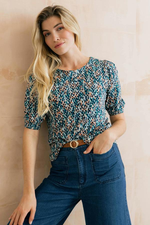 Lily & Me Meadow Printed Organic Cotton Jersey Top Ocean