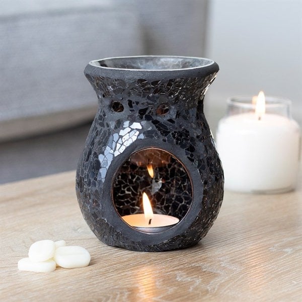 Serano Small Black Crackle Glass Oil Burner and Wax Warmer