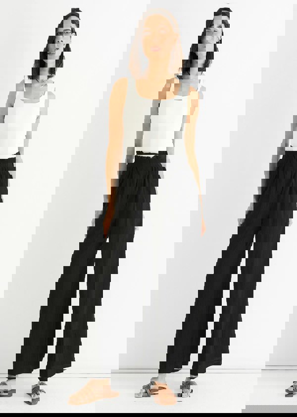 Gini London Black Paperbag Waist Wide Leg Trousers