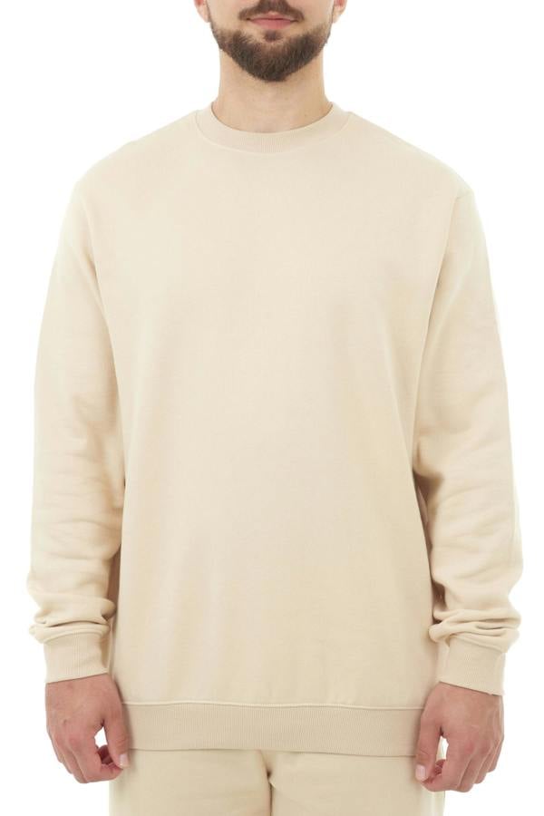 Smart Living Mens Polycotton Sweatshirt - Casual Long Sleeve Crewneck Pullover Jumper - Stone