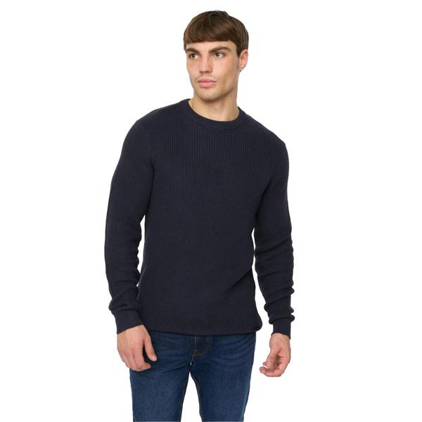 Crosshatch Mens Jampster Knitted Crew Neck Sweatshirt - Navy - 