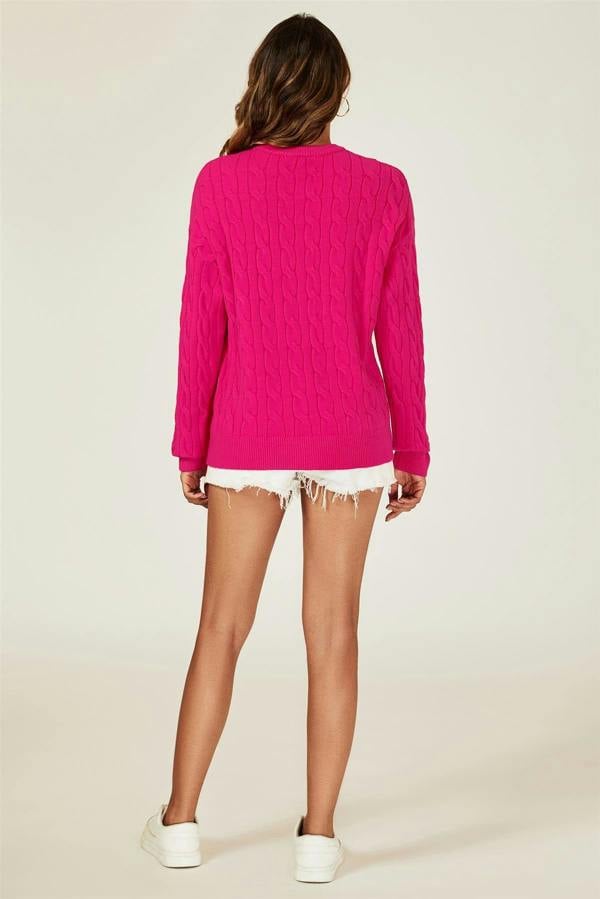FS Collection Heart Embroidery Jumper Top In Dark Fuchsia