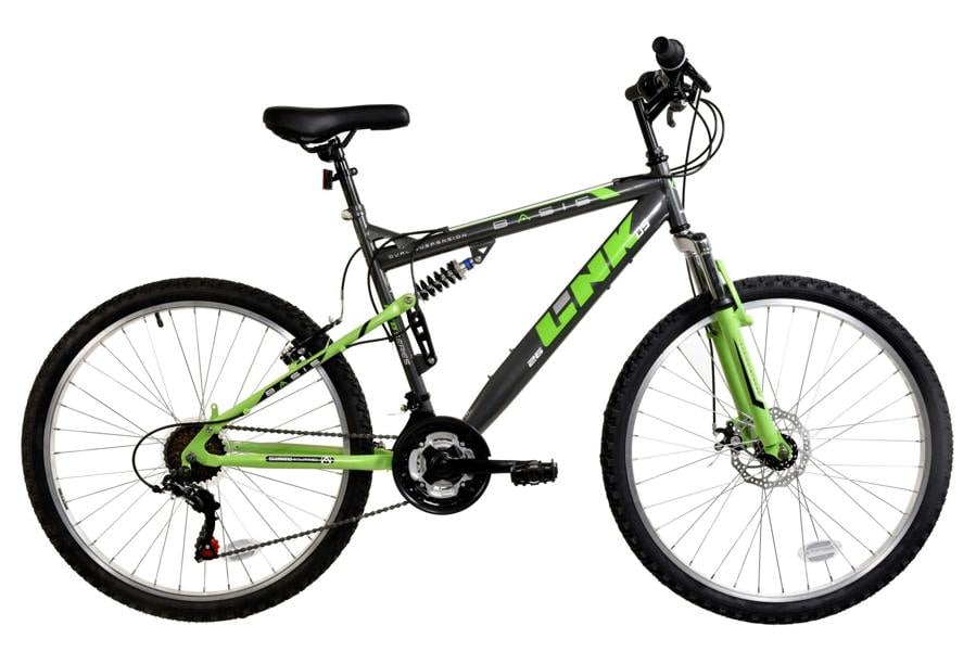 Basis Bikes Basis Link DS Full Suspension Mountain Bike, 26" Wheel - Graphite/Lime