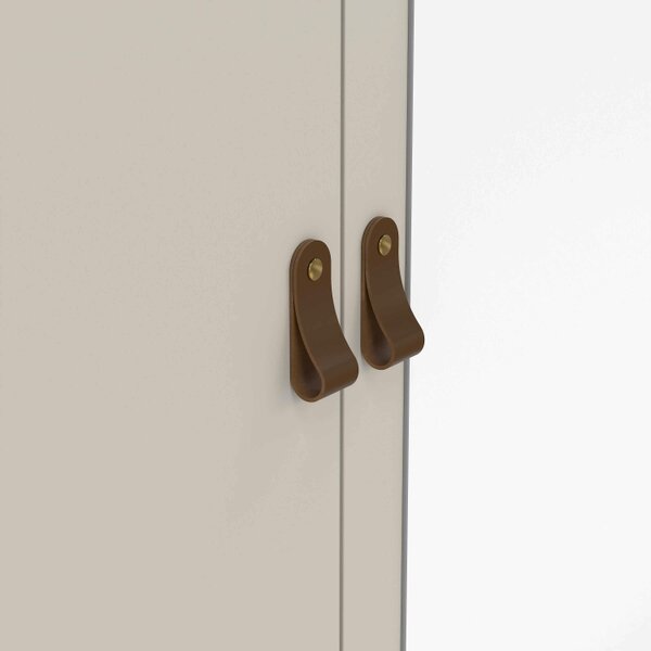Wyld Haus Wildberry Cashmere Wooden Mirror Wardrobe with 3 Doors 2 Drawers Leather Handles