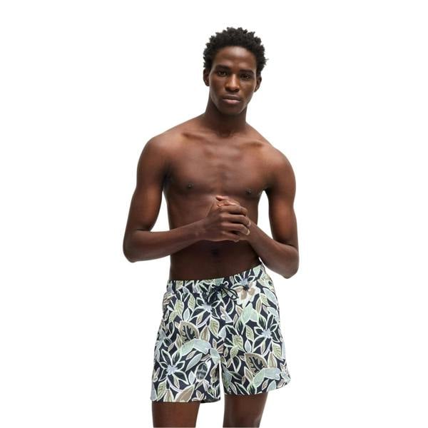 Hugo Boss Mens Floral Pattern Regular Swim Shorts - Navy - 